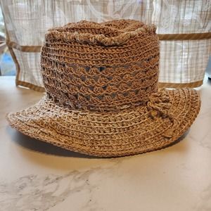 Handmade Cute Tan White Heathered Crochet Floppy Sun Hat